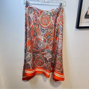 H&M Womens Orange Scarf Print Midi Skirt Size 10